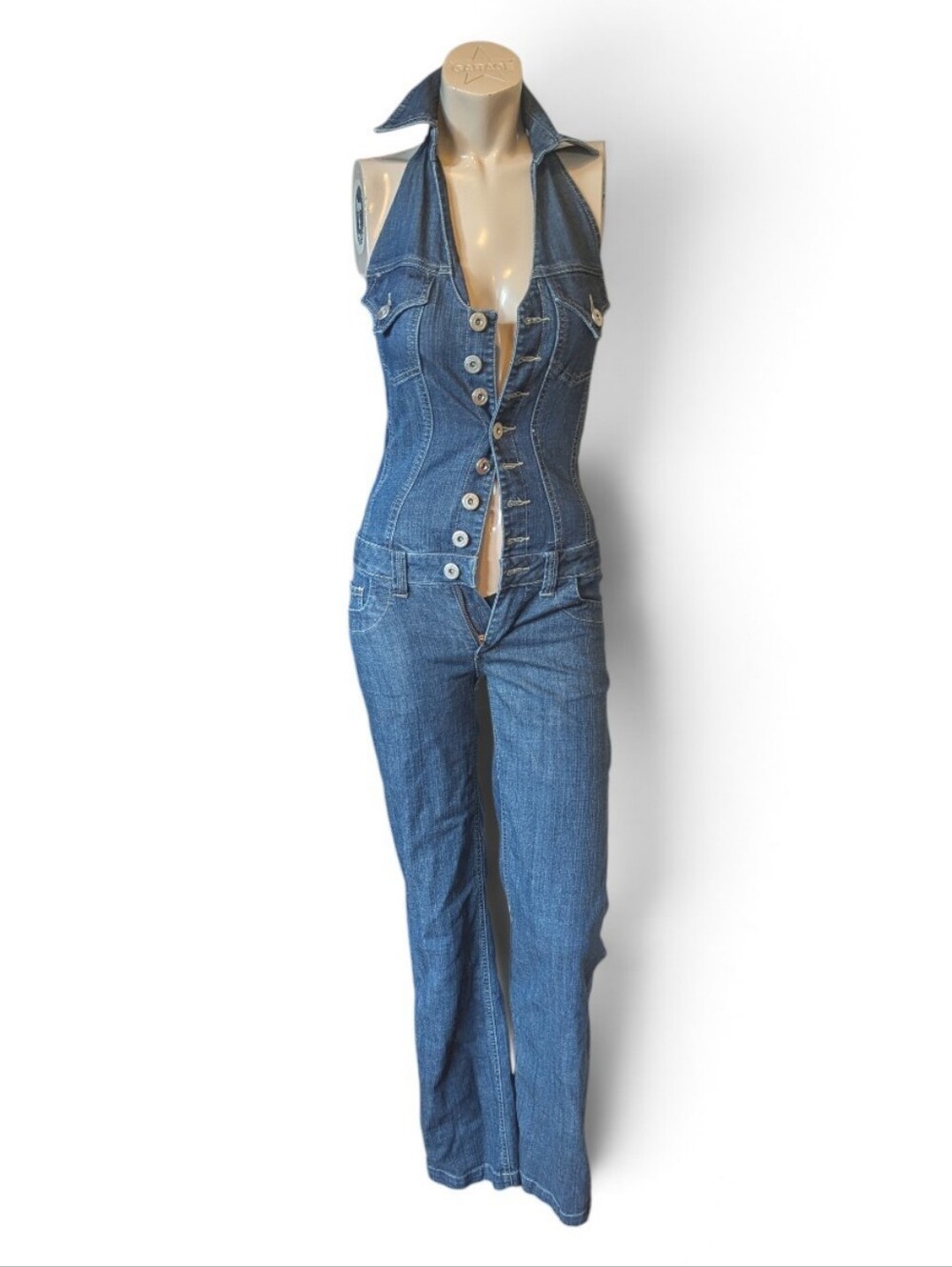 Y2K Fitted Sleeveless Denim jumpsuit small fit xsmall
